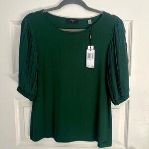 Tahari Forest Green Blouse with Pleated Sleeves